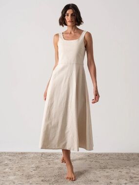 Luxmii Ionia Midi Dress Natural Beige 100% Flax Linen Minimalist Large $349